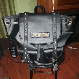 WOMENS MOSCHINO BLACK/GOLD BOOKNBAG